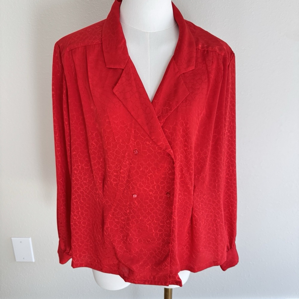 Vintage Red Blouse Silky Pleated Top Pendleton Satin USA Sz 16/L Dressy Holiday